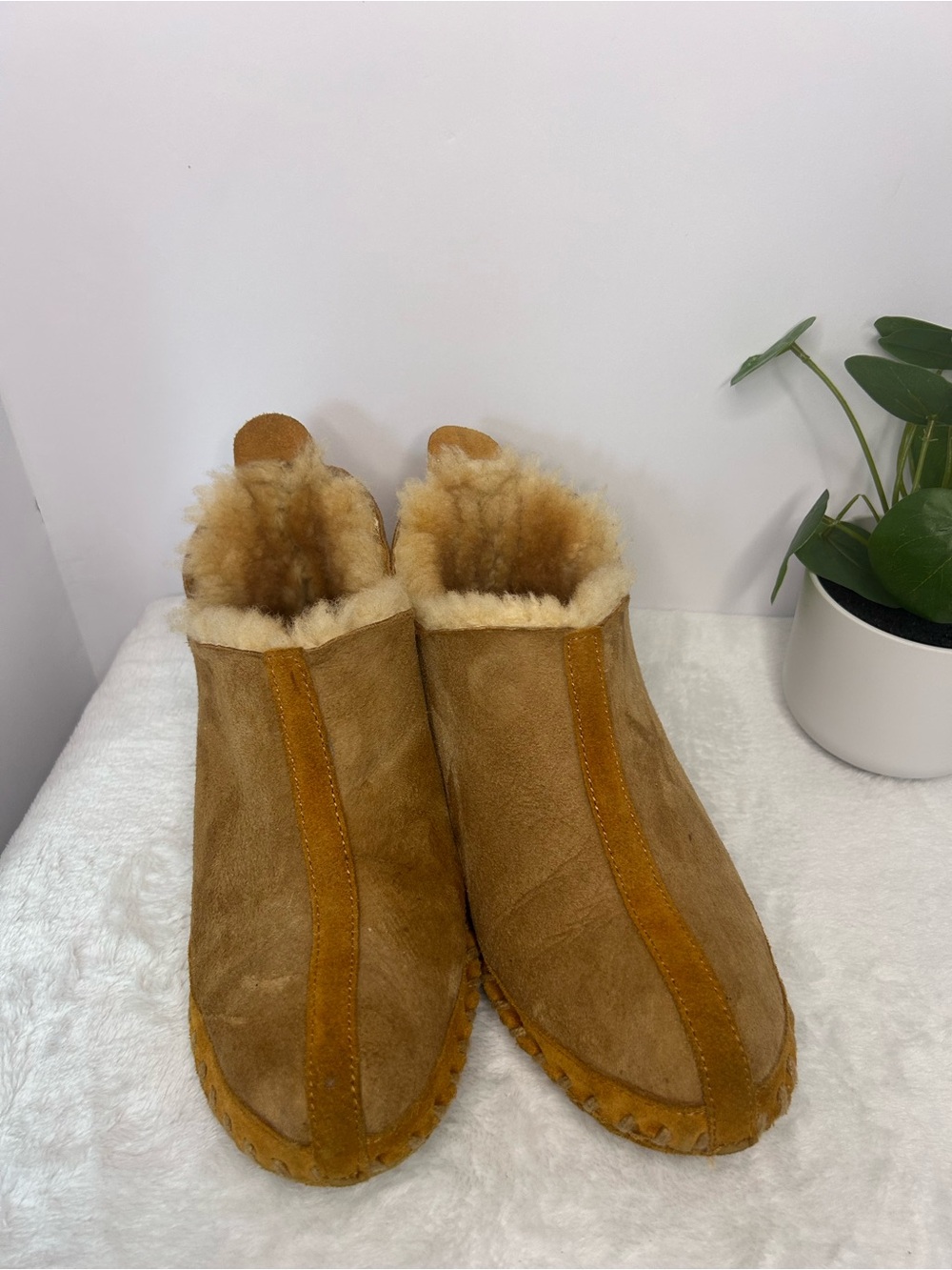L.L. Bean Cozy Shearling Lined Suede Slipper - Camel